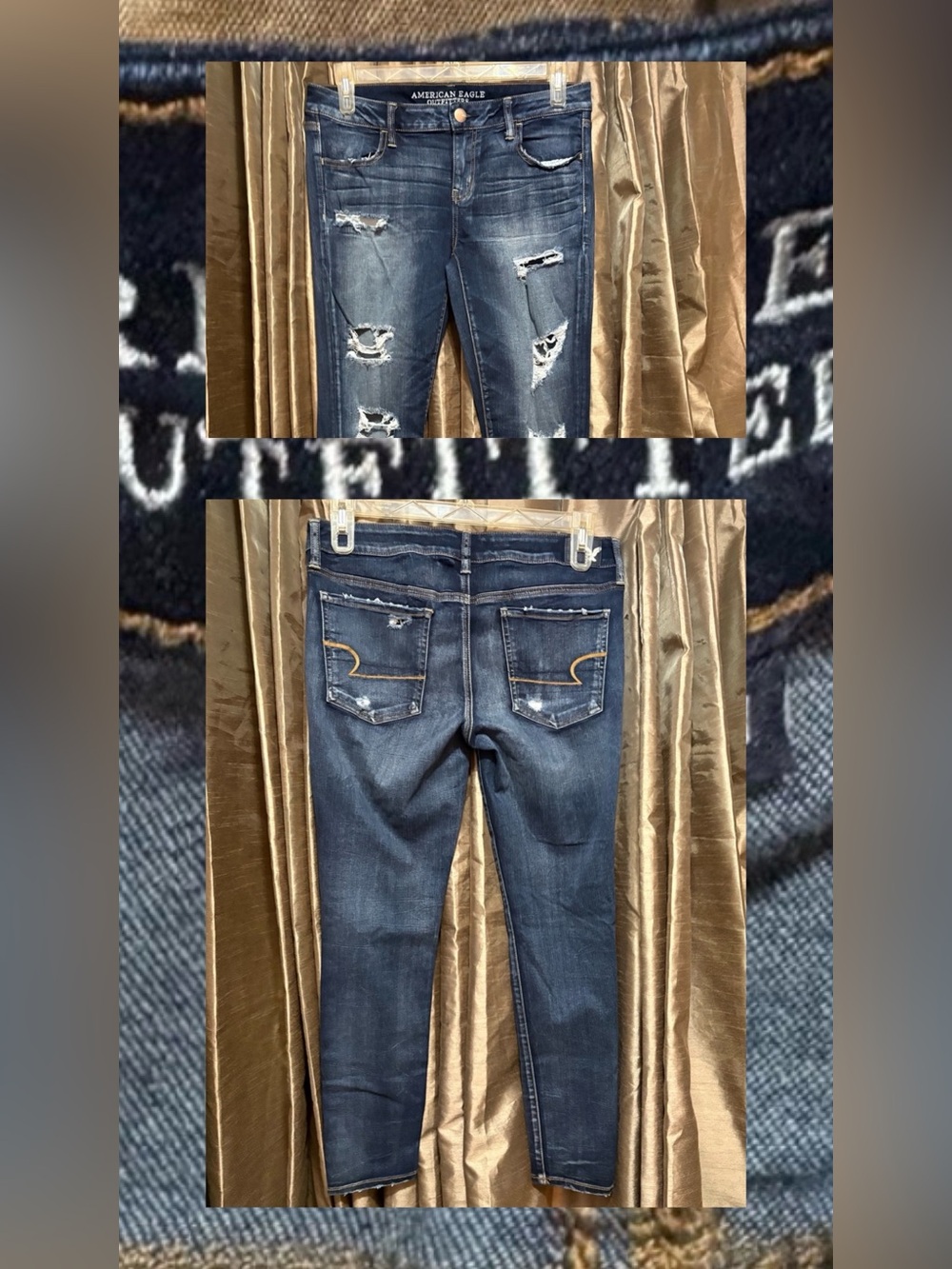 American Eagle Outfitters Distressed Mid-Dark Blue Skinny Jeans #1933